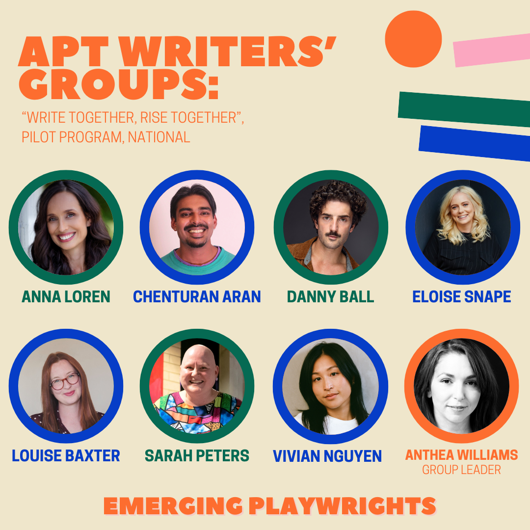 The names and portraits of the 'emerging playwrights' group.