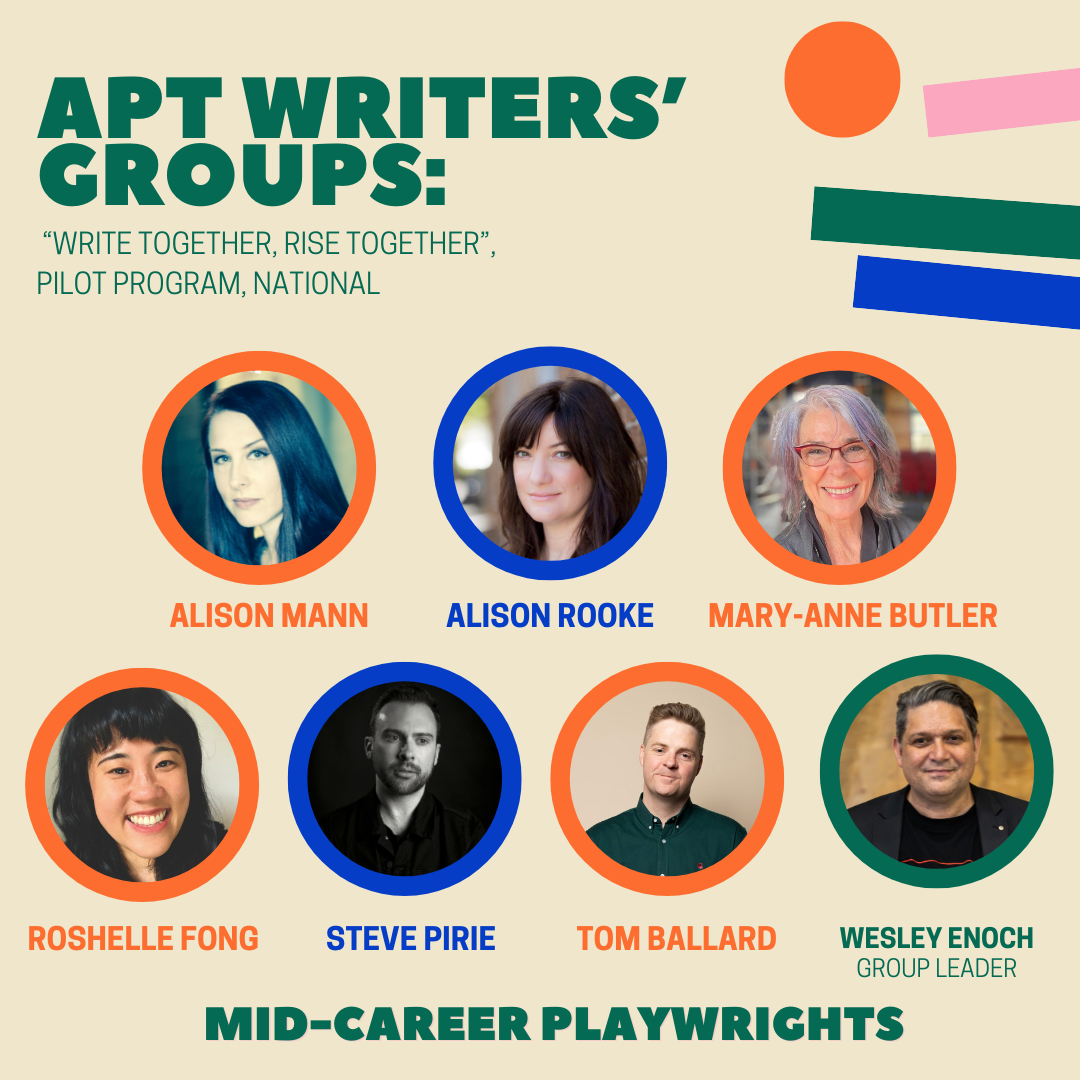 The names and portraits of the 'mid-career playwrights' group.