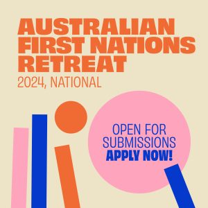 a square tile with the program title, announcing that submissions are open.